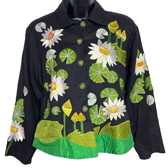 Vintage Art to Wear Pushpa Jacket 1990s Y2K Water Lily Floral Blazer Jacket M - Picture 1 of 6